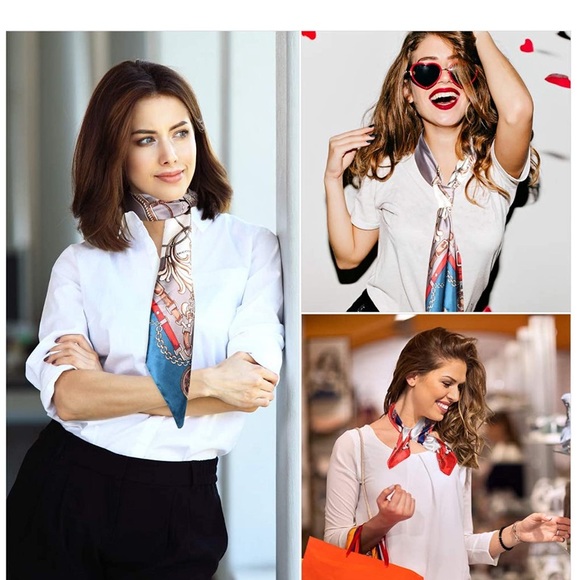 Satin Square Scarves Neck Hair Head Scarf 2 for 30 - Picture 6 of 8